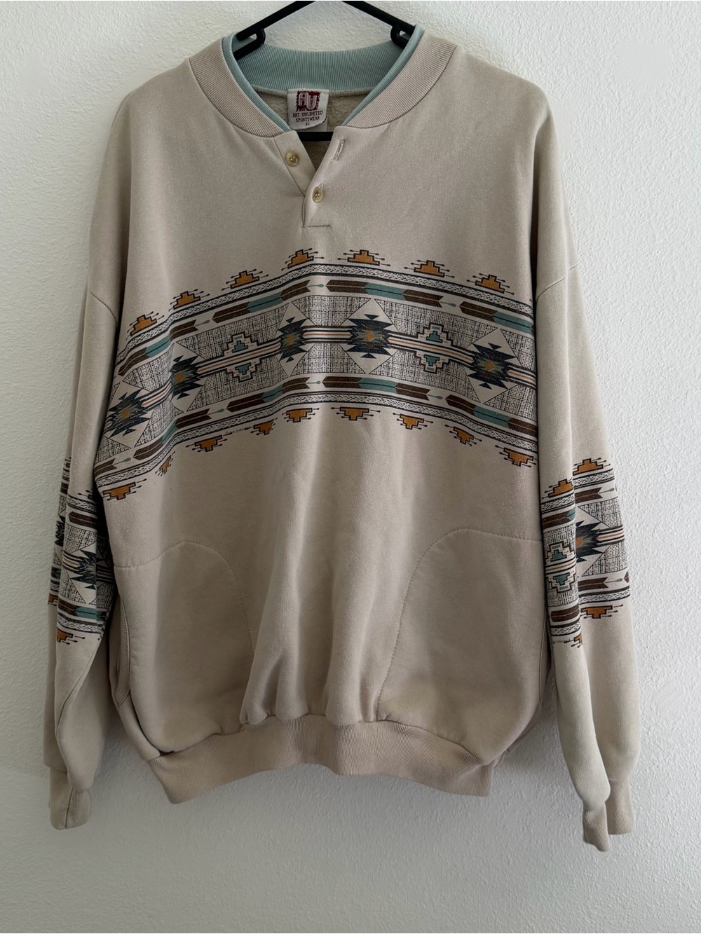 Vintage 80s Art Unlimited Aztec Print Sweatshirt with Pockets